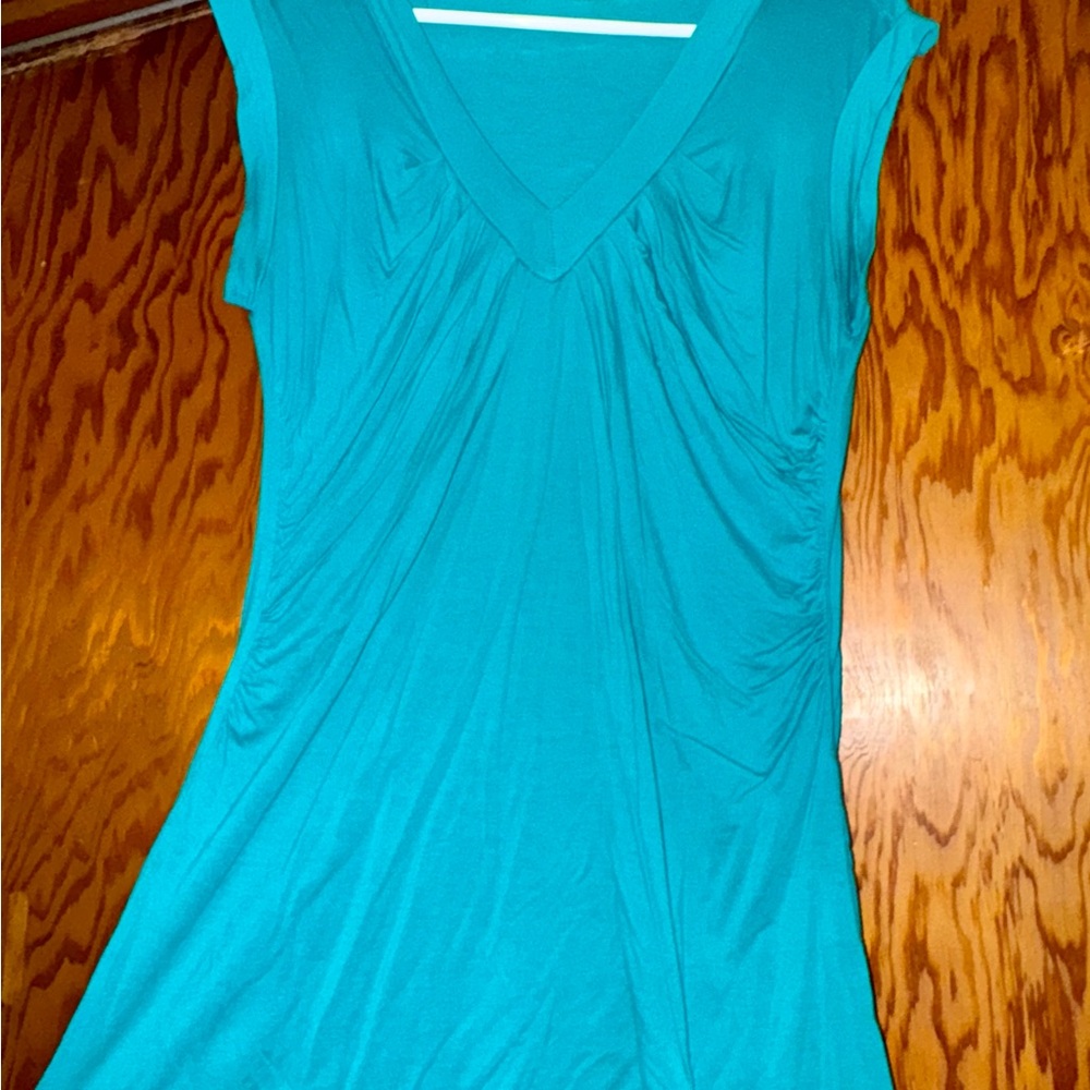 Sis Sis Teal Sleeveless Ruched Blouse